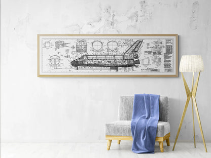 Black White Space Shuttle Technical Diagram over Living Area