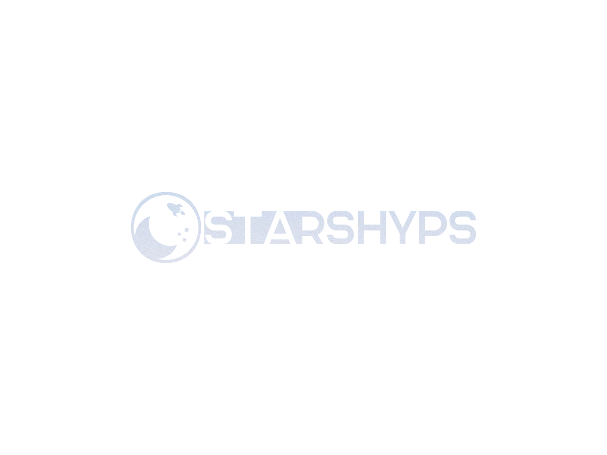The "Starshyps" logo is shown on a transparent background. The design features a stylized globe on the left and the text "STARSHYPS" in a bold, modern typeface to the right.